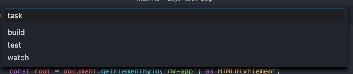 dropdown of vs code tasks